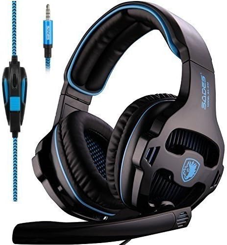 Sades SA810 PS4 Gaming Headset with Microphone and PC Adapter Over Ear Stereo Headphones for New Version Xbox One/PlayStation 4 Laptop Mac Computer,Black/blue