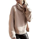 Pinksee Women's Casual Long Sleeve Turtleneck beige Knit Pullover Sweater (L)