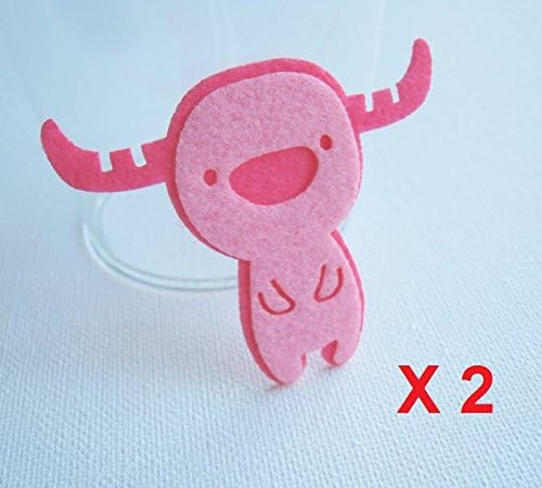 Felt Applique 60x45mm Iron on Applique Pink Buffalo Pink Bull Animal kawaii applique (Set of 2) C003