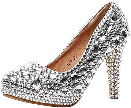 Jiandick Womens Rhinestone Platform Stiletto High Heels Wedding Prom Evening Dress Pumps (9.5)