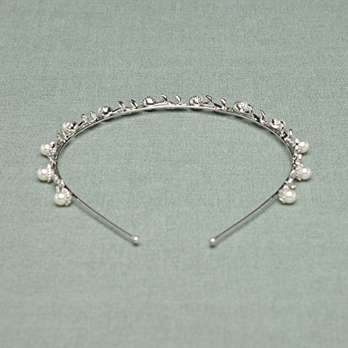 SWEETV Stunning Pearl Headband Rhinestone Tiara Wedding Hair Band Flower Head Pieces Jewelry