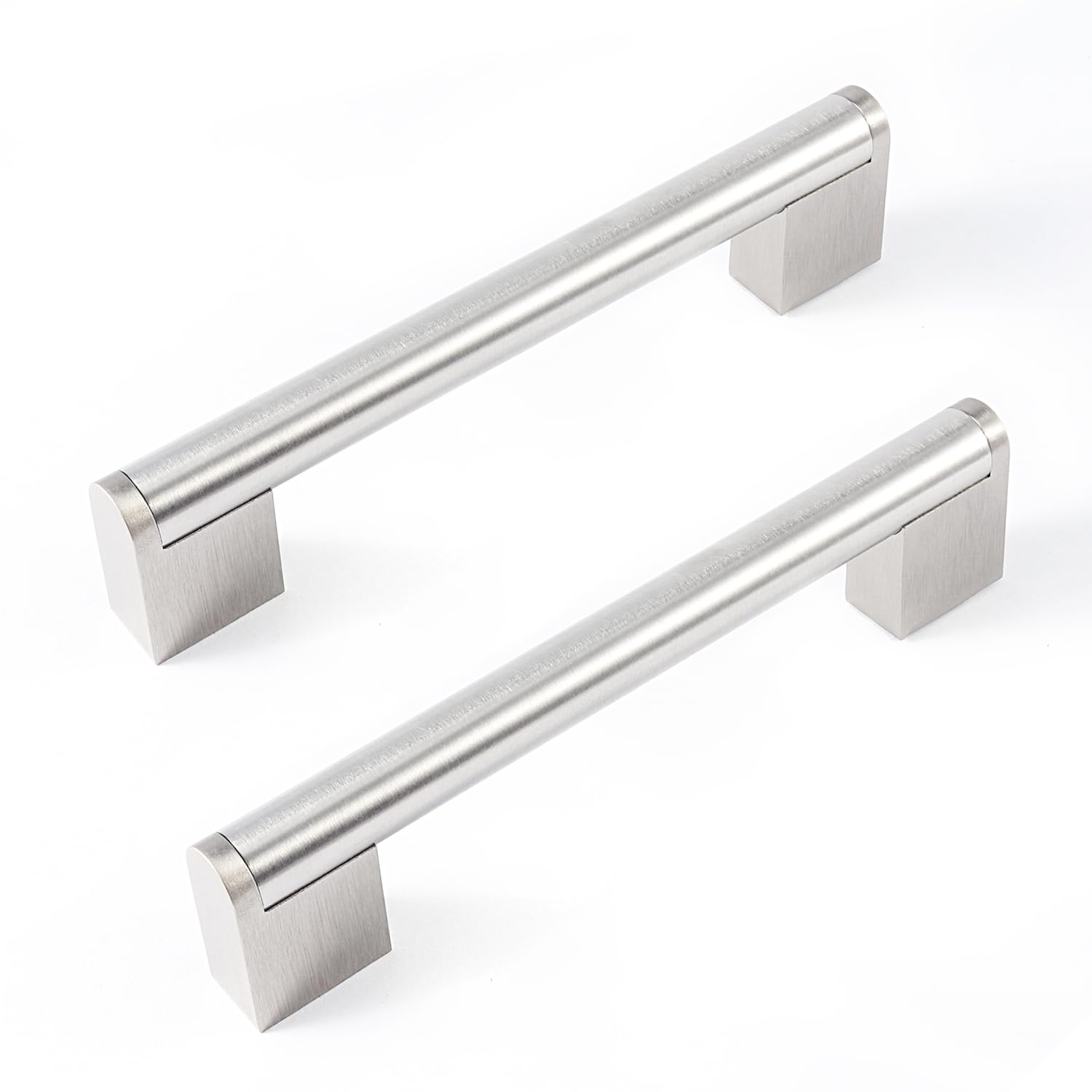 FULGENTE Brushed Nickel Drawer Pulls,Stainless Steel Modern Square Cabinet Handles Kitchen Hardware Cabinet D-bar pulls,Satin Drawer Handles for Kitchen Bathroom,5In (128mm) Hole Center 10pack
