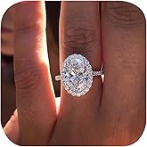 Sparkle 925 Sterling Silver Plated Halo Oval Cut Diamond Engagement Ring for Women Cubic Zirconia Wedding Ring Simulated Diamond Fashion Party Accessories Promise Ring Size 9
