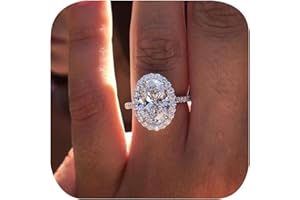 FLYYQMIAO Sparkle 925 Sterling Silver Plated Halo Oval Cut Diamond Engagement Ring for Women Cubic Zirconia Wedding Ring Simulated Diamond Fashion Party Accessories Promise Ring Size 8
