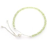 LUSTRE AND LIGHT 3mm Round Natural Peridot Adjustable Bolo Bracelet for Women in Sterling Silver, August Birthstone Gifts for Her Birthday, Anniversary, Christmas, Graduation