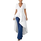 Lrady Womens V Neck Short Sleeve High Low Cocktail Party Dresses Peplum Tunic Tops Shirt Dress