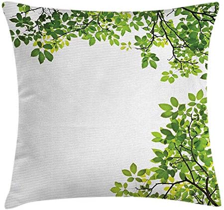 XIAOYI Leaves Decor Throw Pillow Cushion Cover, Broad Leaves Close Background Garden Organic Foliage Shrubs Cells Plant Image, Decorative Square Accent Pillow Case, 18 X 18 inches, Green White