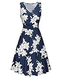 KILIG Women's Floral Print Dress,Casual Sleeveless V Neck A Line Elegant Dresses with Pockets,Floral-04,Small