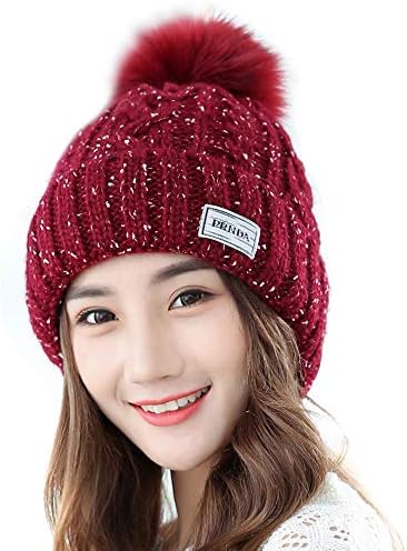 womens burgundy bobble hat