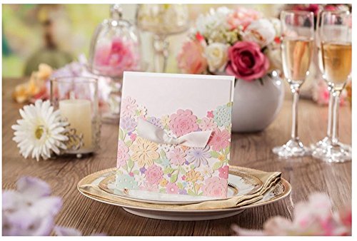 Graces Dawn 50pcs Laser-cut Lace Hollow flower Wedding Invitations Cards(set of 50pcs) and Blank Cards and Envelopes 6x 6" - Value Pack - Flowers (small)