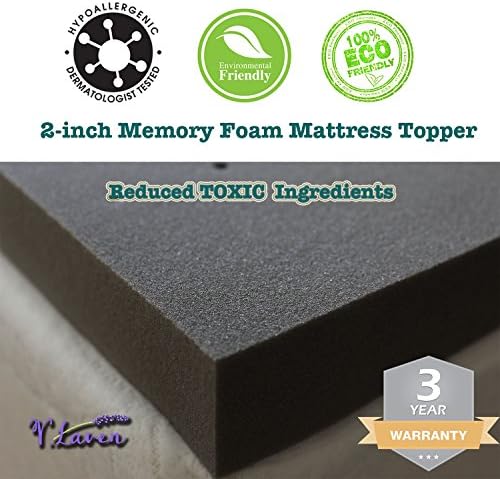 2 Inch Memory Foam Bamboo Charcoal Mattress Topper / low VOC CertiPur-US Certified / Ventilated Design / VLAVEN ( LAVENDER, FULL)