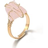 Raw Crystal Rings for Women 14k Gold Plated Adjustable Natural Stone Ring Irregular Wire Wrapped Rings Gold Gemstone Rings Crystal Jewelry Gifts Healing Crystal Rings for Women