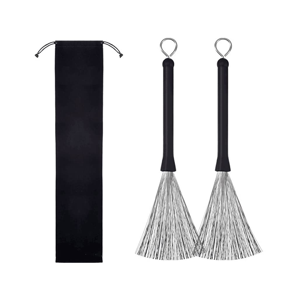 2 Pcs Drum Brushes Retractable Wire Brushes Jazz Wire Brush with Comfortable Rubber Handles for Drum Set