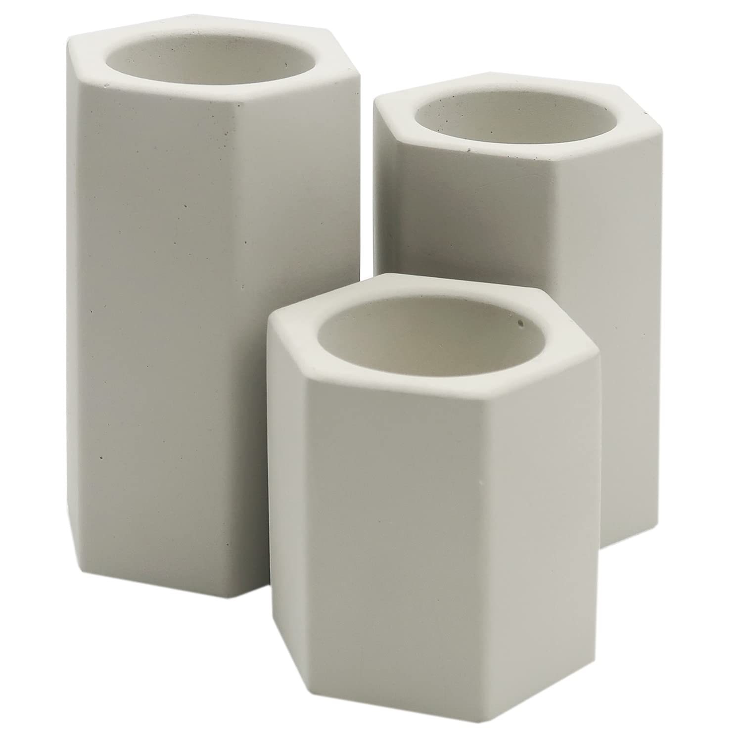 Dekovita Set of 3 Tea Light Holders Ø6x6/8,5/10cm - Candle Holder in Concrete Look - Table Centerpieces Decor - Stone Candleholder Light Grey