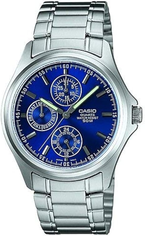 casio silver blue watch