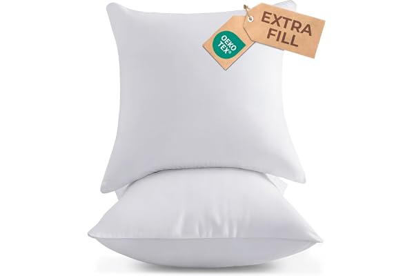 Throw Pillow Inserts 18x18 Inch Set of 2, White 550g Down Alternative Fill, Extra Plump Square Cushion Stuffers for Couch Sof