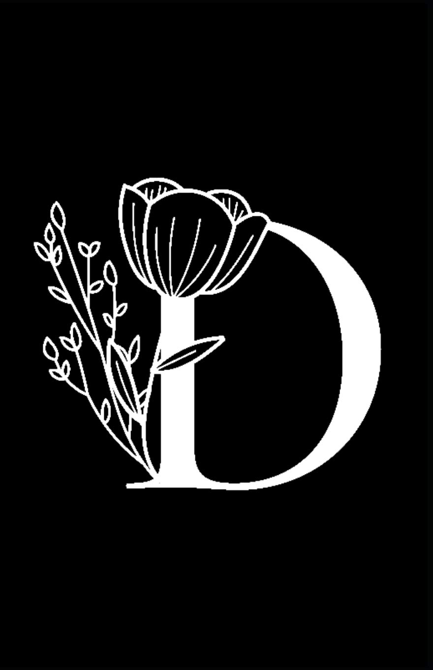 D: Monogram Initial Blank Lined Notebook & Journal for Girls, Women & Teens. Stylish Botanical Letter in Black & White. Perfect Gift in a Handy Compact Size