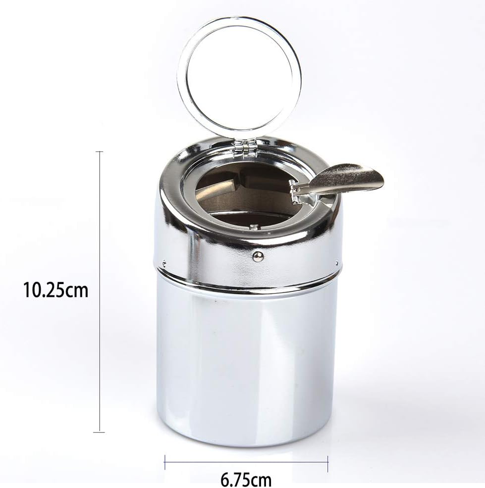 灰皿 ふた付き 車用灰皿 おしゃれ ステンレス 卓上 屋外 車 携帯灰皿 吸い殻を捨てやすい タバコを消す 密閉 灰すて 簡単 防風 防臭 無煙灰皿ドリンクホルダー型 大容量 銀色 灰皿 シガーライター 車 バイク Amazon