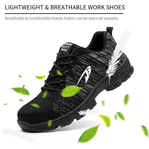 Men Steel Toe Safety Work Shoes,Mesh Breathable Lightweight Comfortable Steel Toe Shoes, Puncture Proof Slip Resistant Industrial Construction Shoes,Casual Outdoor Athletic Fashion Sports Sneakers