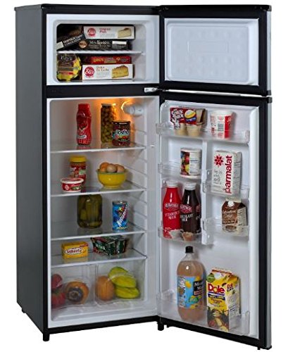 K&A Company 7.4 Feet Refrigerator Freezer Cubic Steel Platinum Finish Frost Free Top Freezer in Black w/ Platinum Finish 23 x 21.5 x 56 inches