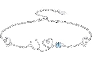 Dorunmo Stethoscope Bracelet 925 Sterling Silver Nurse Stethoscope Bracelet with Birthstone Graduation Jewelry Gifts for Nurse Doctor Medical Student