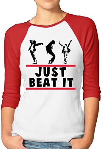 Michael Jackson King Of Pop Women's Red 3/4 Sleeve Baseball Tshirt Raglan Jersey Shirt Top