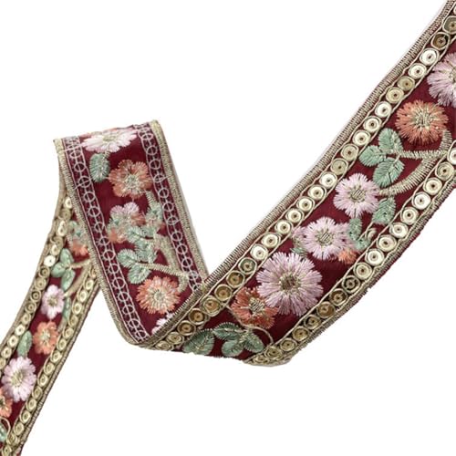 CABODYALS 9.14M 40mm Flower Jacquard Ribbon Trim Embroidered Ribbon Red Embroidery Tape Boho Floral Fabric Applique Sewing Ribbons for Sewing Making Craft Gift Diy Christmas Embellishment Decor