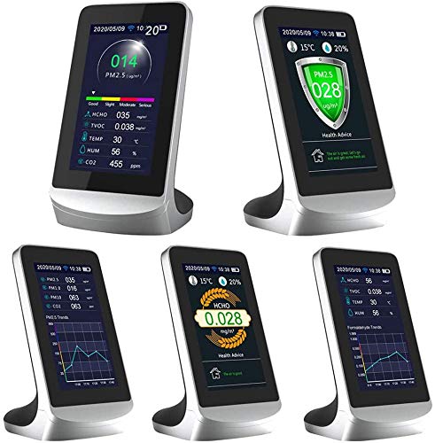 Air Quality Monitor Accurate Tester for CO2 Formaldehyde(HCHO) TVOC/AQI Multifunctional Air Gas Detector Real Time Data&Mean Value Recording for Home Office and Various Occasion