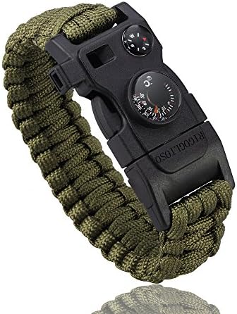 RIGOGLIOSO Survival Bracelet, Featured Outdoor Paracord Survival Bracelet, Whistle,Compass, Temp, Fire Starter Functional Tool for Hiking Camping Hunting. (Army Green)