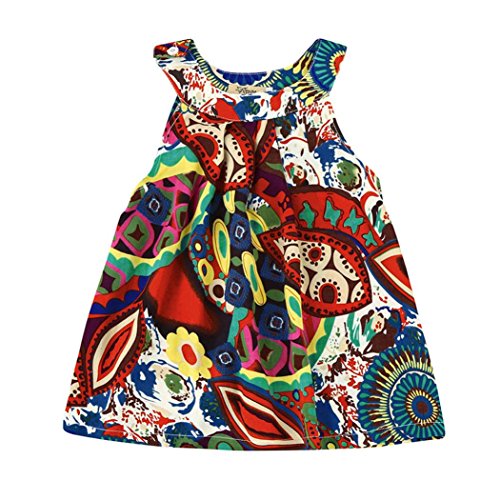 Wesracia Toddler Baby Kids Girls Dress Flower Bohemian Sleeveless Princess Dress Beach Summer Dress Clothes (6T, Red)