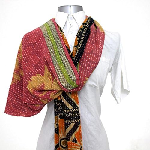 Handmade Cotton Reversible Indian Vintage Kantha Scarf Hand Stitched Hippy Hippie Bohemian Gypsy Headband Neck Wrap Boho Stole Embroidered Bandana Embroidered Dupatta Chunni Fashion Neckerchief