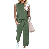 CHICZONE Two Piece Summer Sets for Women Casual Travel Vacation Outfits Wide Leg Crop Pants Lounge Sets