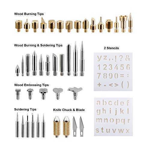 Wood Burning Kit, Genround 45pcs Wood Burning Tool Set 60 Watt Soldering Iron Kit | Incl Temperature Control Soldering Gun, Woodburning Tips, Soldering Tips, Stencil, Converter, Stand And Storage Bag - Thumbnail 2