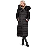 TAHARI Nellie Womens Removable Faux Fur Trim Long Down Coat Jacket Black Size L