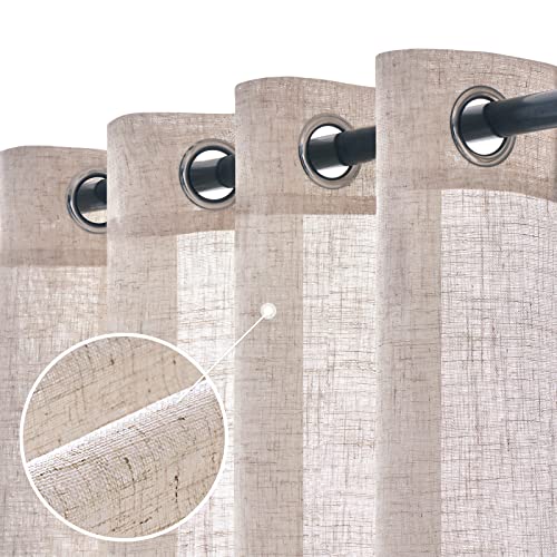 Woaboy Linen Curtains Translucent Net Curtains with Eyelets Modern Decorative for Living Room, Window, Bedroom, 2 Pieces, 140 x 245 cm, White