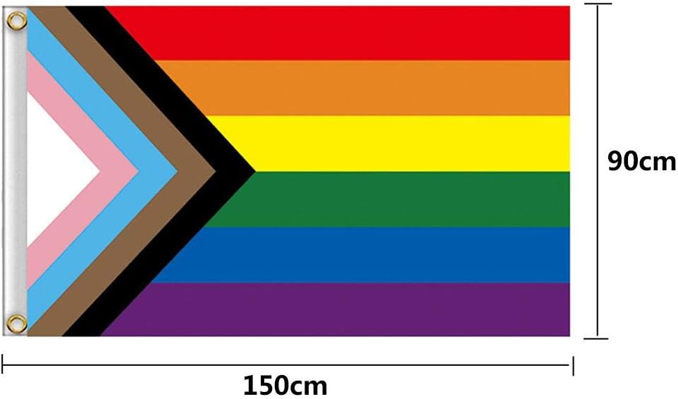 Bandiera Progress Pride 90x60 Cm - 100% Poliestere Con Occhielli Metallici, Per Interni Ed Esterni