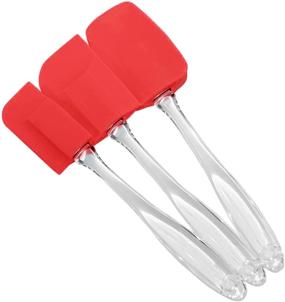 VAPSINT Premium Set of 3 Silicone Heads and Crystal-like Plastic Handles with Different Shapes Mixing Silicone Spatula, Red Spatula Heat Resistant