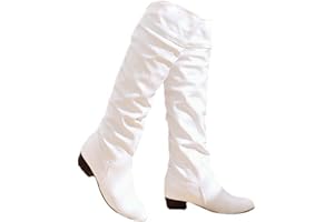 oiangi Boots for Women Knee High 2022 Fashion Casual Round Toe Pleated Block Chunky Low Heel Boots Winter Elegant Solid Comfy Outdoor Ladies Shoes