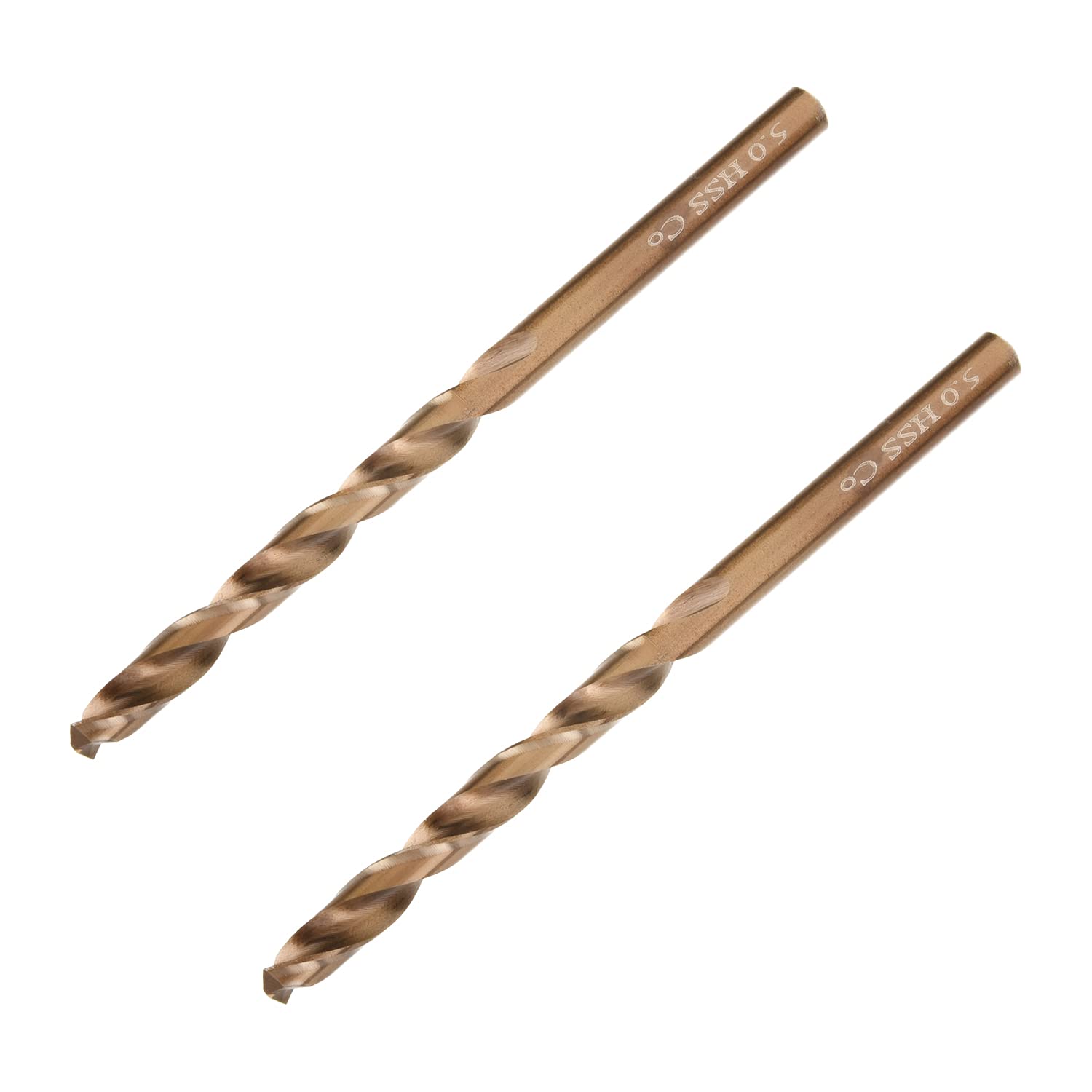 Utoolmart Twist Drill Bits 5mm Dia Split Point Tip High Speed Steel Cobalt Straight Shank Drilling Hole Tool for Steel Wood Plastic Metal Copper Aluminum Alloy Champagne Color 2pcs