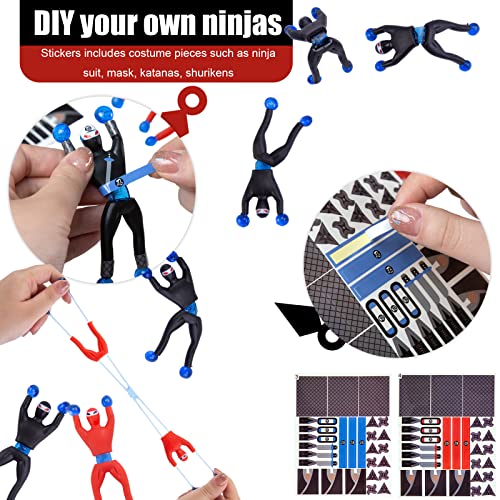 Shindel 42PCS Ninja Toys, Sticky Men Wall Climbing Ninjas with DIY Stickers Stretchy Climbers Window Crawlers for Party Favor Tricky Novelty Toys for Kids