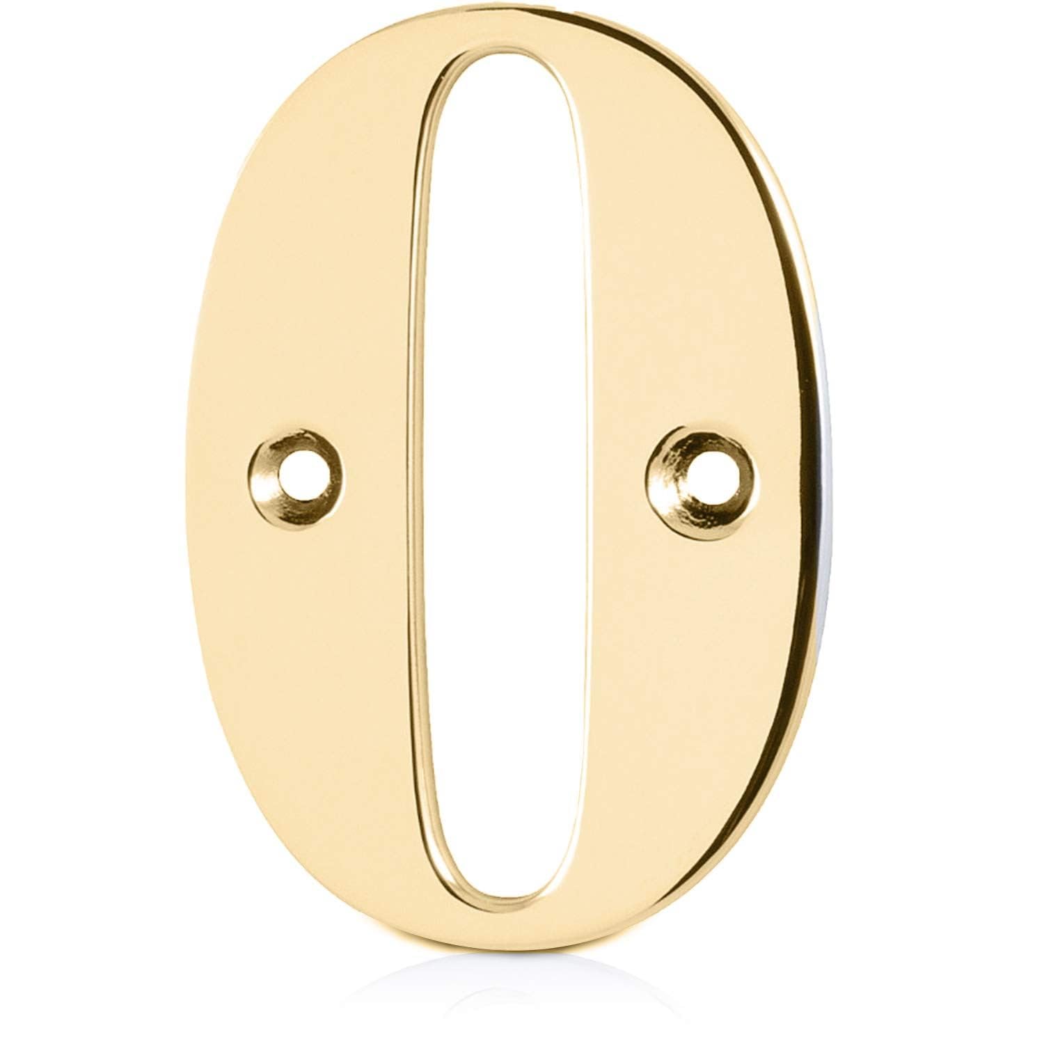 XFORT Polished Brass Front Door Number 0, House Number Suitable for All Door Types including Wooden, uPVC, and Composite.