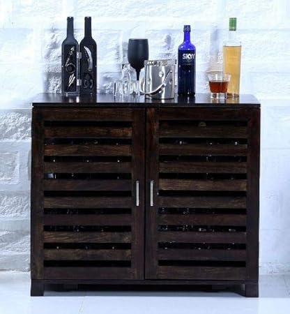 Jiya Creation Bar Cabinet | Wine Rack with Glass Storage | Bar Unit for Home Decor (Sheesham Wood) (Walnut Shade)