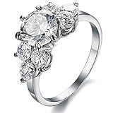 Beydodo Stainless Steel Ring Women 6-Prong Halo Promise Ring Cubic Zirconia Engagement Rings 2.5MM