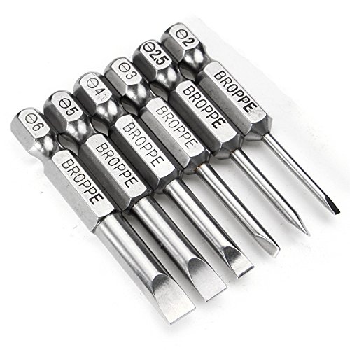 Toolcool BROPPE 6Pcs 50mm length Magnetic 2.0-6.0mm Flat Head Slotted Tip Screwdrivers Bits Set - Thumbnail 2