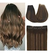 MSCOCO Hair Extensions 14 Inch Halo Hair Extensions Real Human Hair Dark Brown with Chestnut Brow...