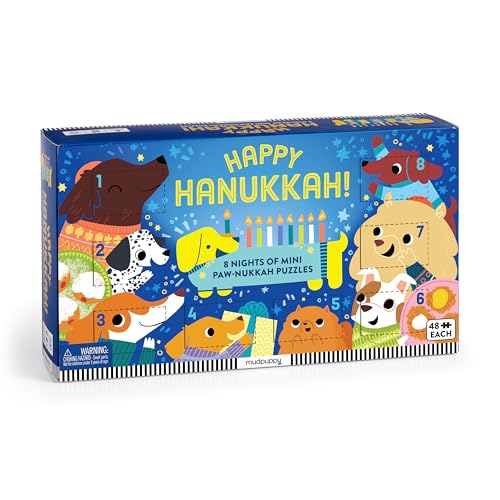 Mudpuppy Happy Hanukkah! – 8 Days of Puzzles Featuring 8 Paw-Some 48 Piece Mini Jigsaw Puzzles of Adorable Puppies Celebrating Hanukkah!