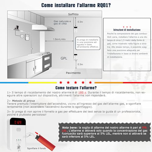 D MODUN - Gas Detector, Natural Gas | LPG | Carbon Gas Leak Detector, Gas Detector with Plug-in with Audible Alarm and LED Display, Gas Fuel Gas Alarm Sensor Methane Propane Butane