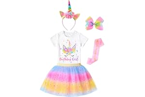 Doctor Unicorn Girls Birthday Costume Outfit Set Pink Yellow Blue Tutu, Unicorn Shirt, Headband, Hair Bow & Birthday Sash
