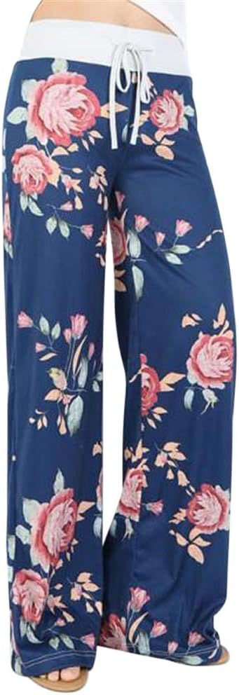 MISSMAO Women Floral Prints Drawstring Waist Wide Leg Flowy Pants Loose Yoga Trousers Ladies Casual Summer Sports Workout Gym Fitness Exercise Skinny Girls Baggy Lounge Pants
