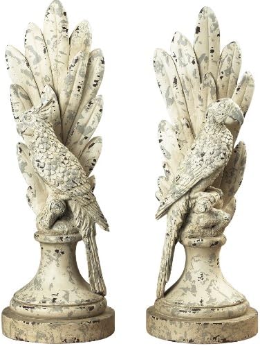 Sterling Home Pair of Distressed White Parrot Statuettes